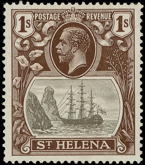 ST HELENA: 1922 1s grey and brown with 'torn flag' variety fine o.g. SG...