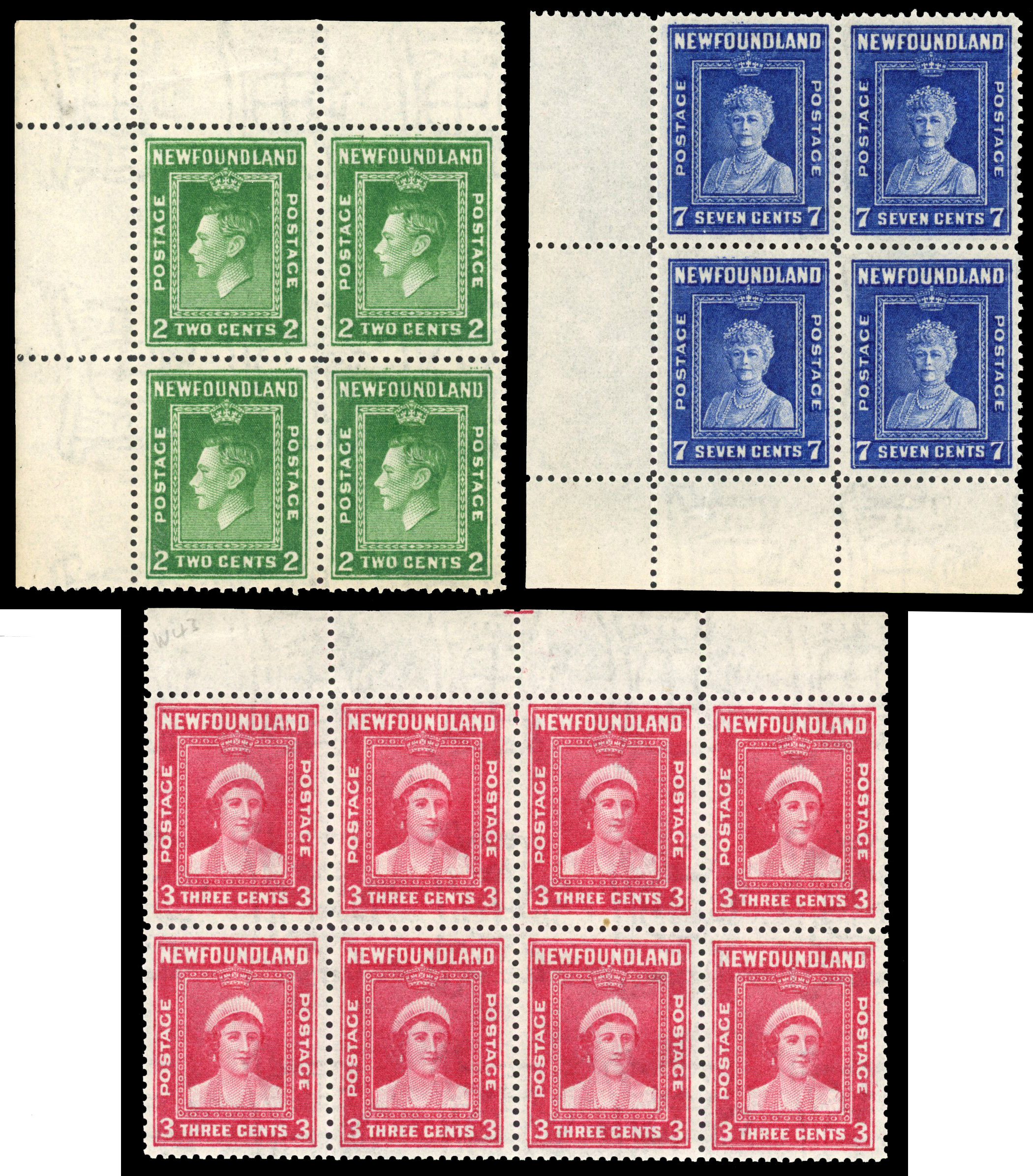 1941-4 Second Resources 2c, 3c and 7c mint blocks
