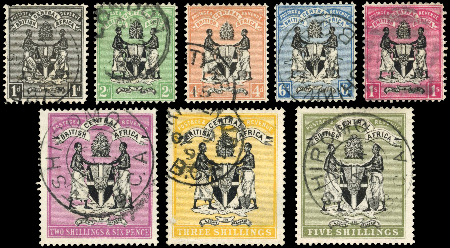 Nyasaland SG 32-9 1896 set to 5/- used