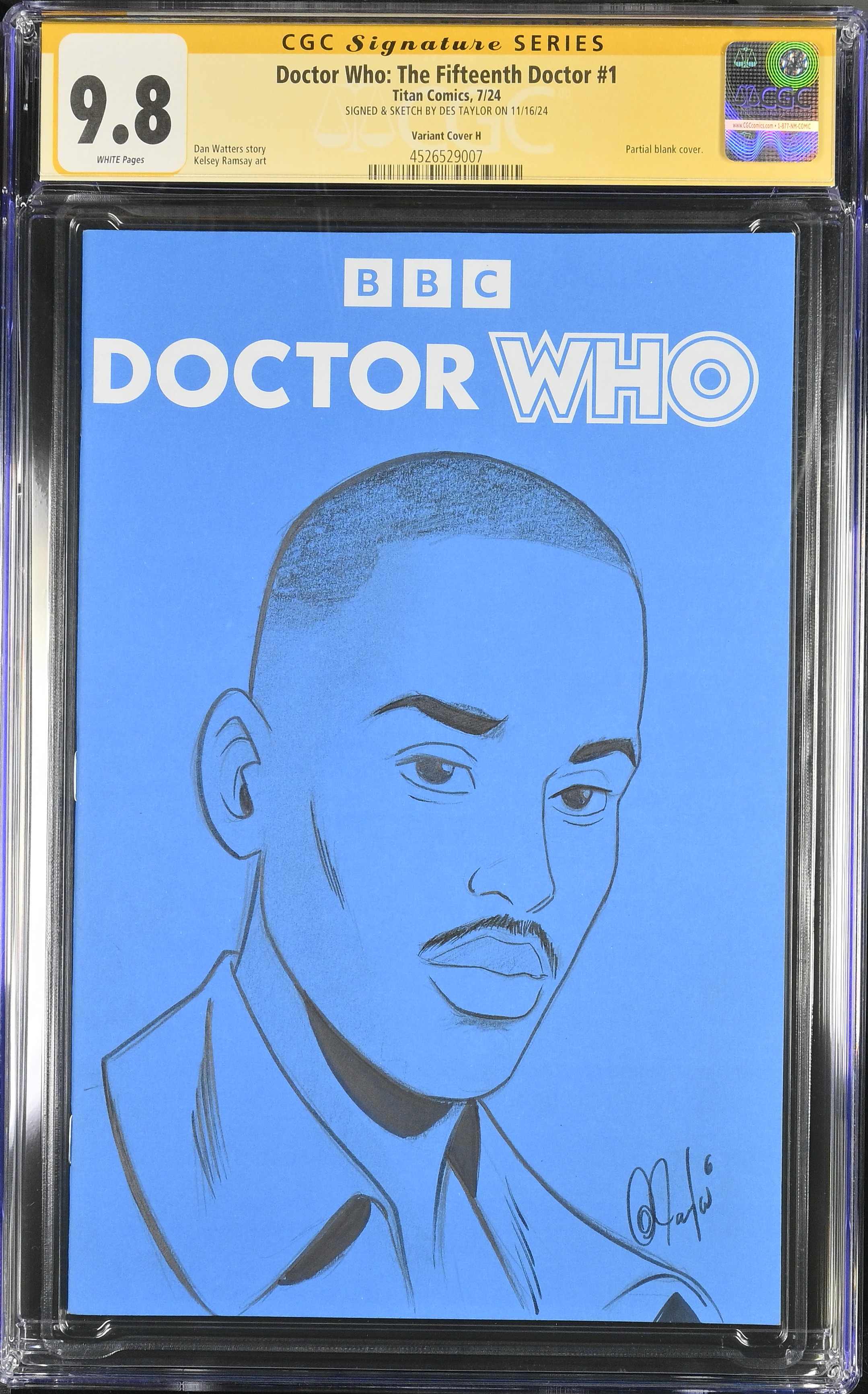 Doctor Who The Fiftenth Doctor #1 (Titan Comics 2024) CGC 9.8 Signed and sketched by Des Taylor