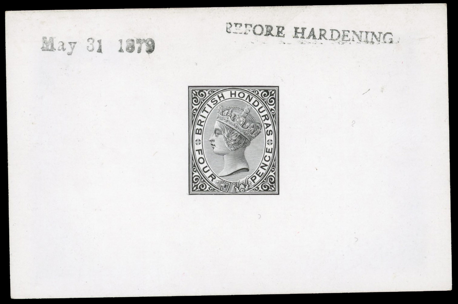 British Honduras 1872-79 4d die proof in black on glazed card