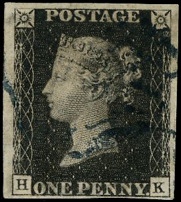 1840 1d Black Pl.5. Blue MC 