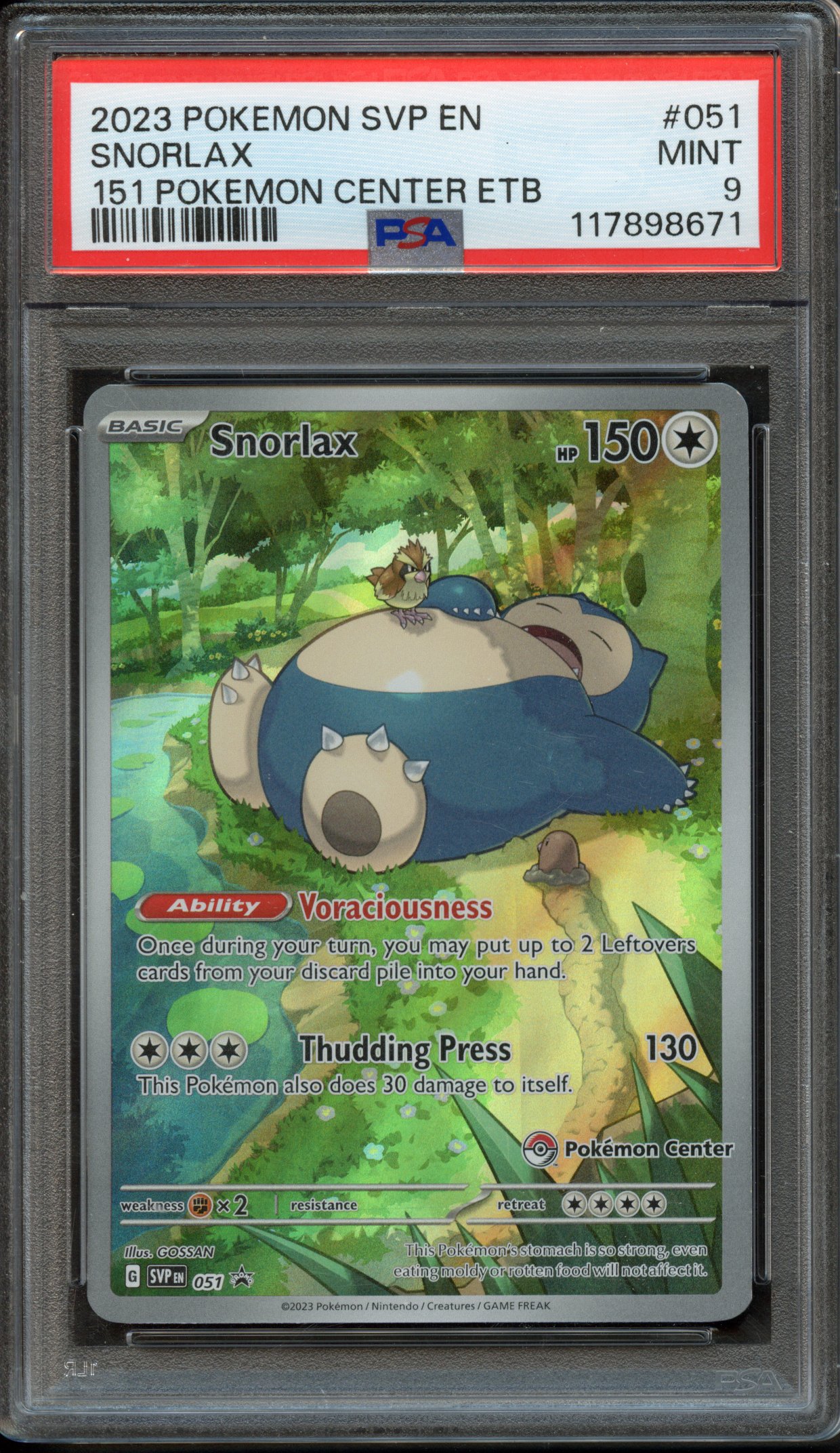 PSA 9 Snorlax S&V Promo #51 Pokemon Center Stamped