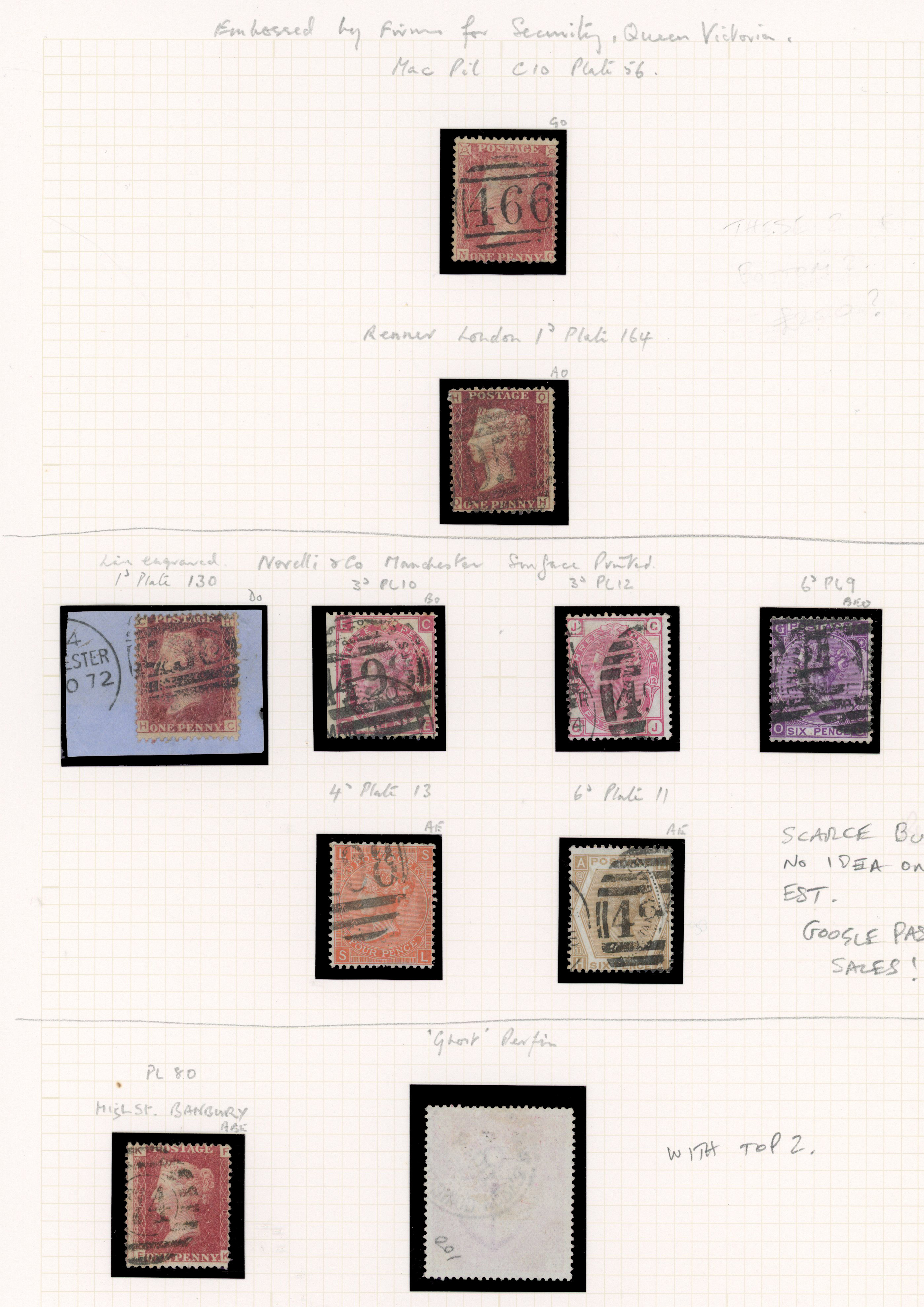 C.1870-80 Embossed Security Markings. Fine group of ten stamps