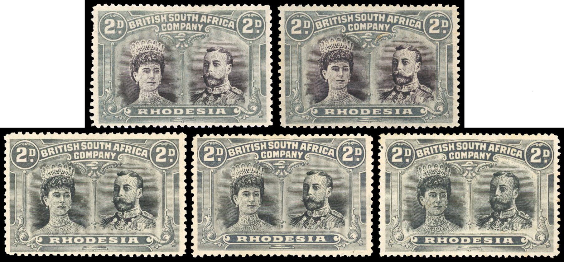 Rhodesia 1910-13 2d perf 14 group