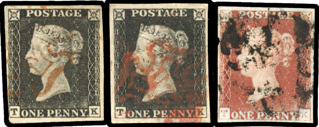 1840 1d Black Pl.1a/1b & 1d Red-brown Pl.1b. (TK, State I, II & III). Used trio 
