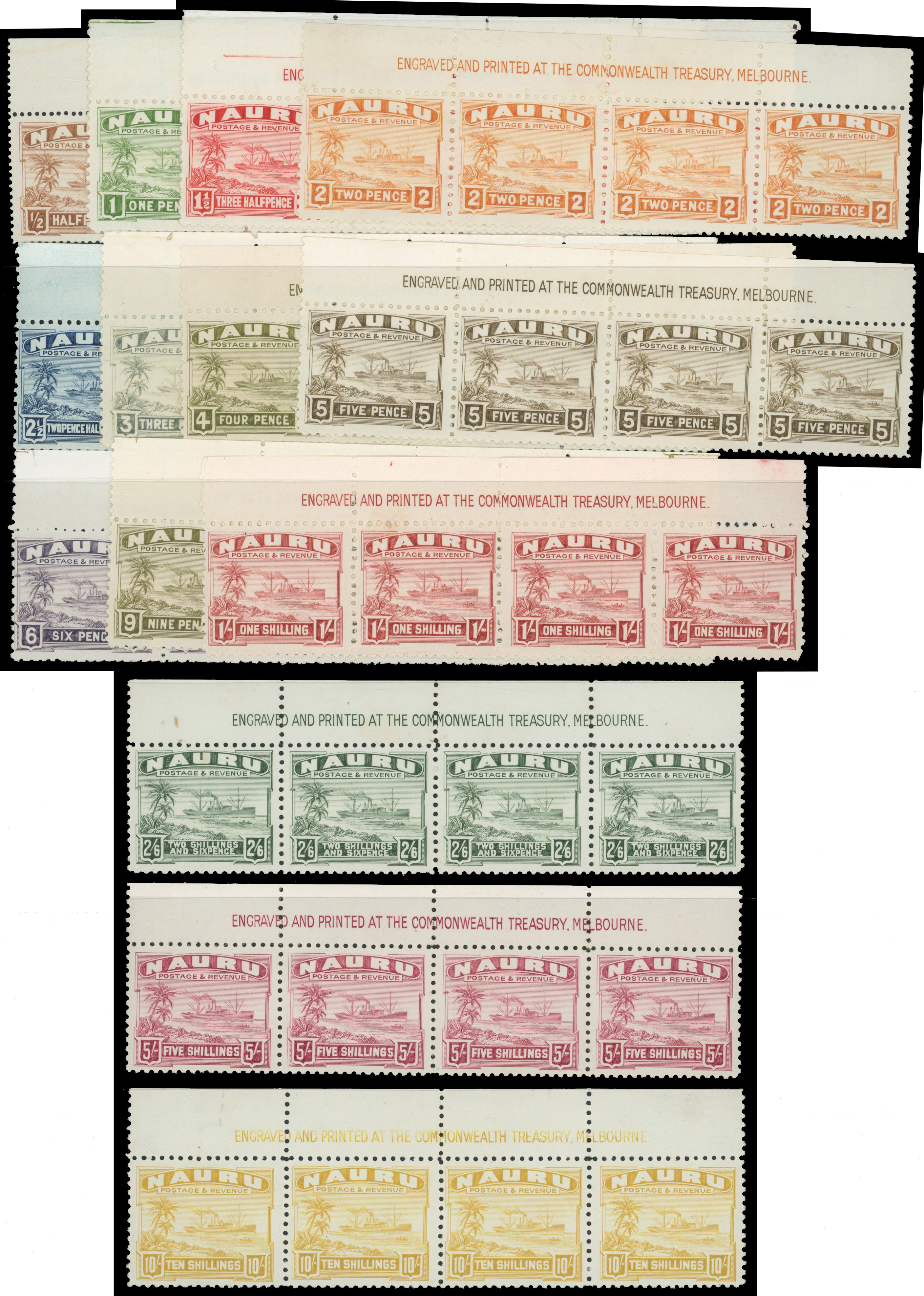 Nauru 1924-48 Ship set imprint strips unused