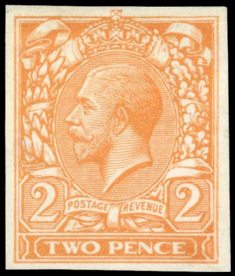 GB 1912 2d imperforate colour trial in cadmium-orange