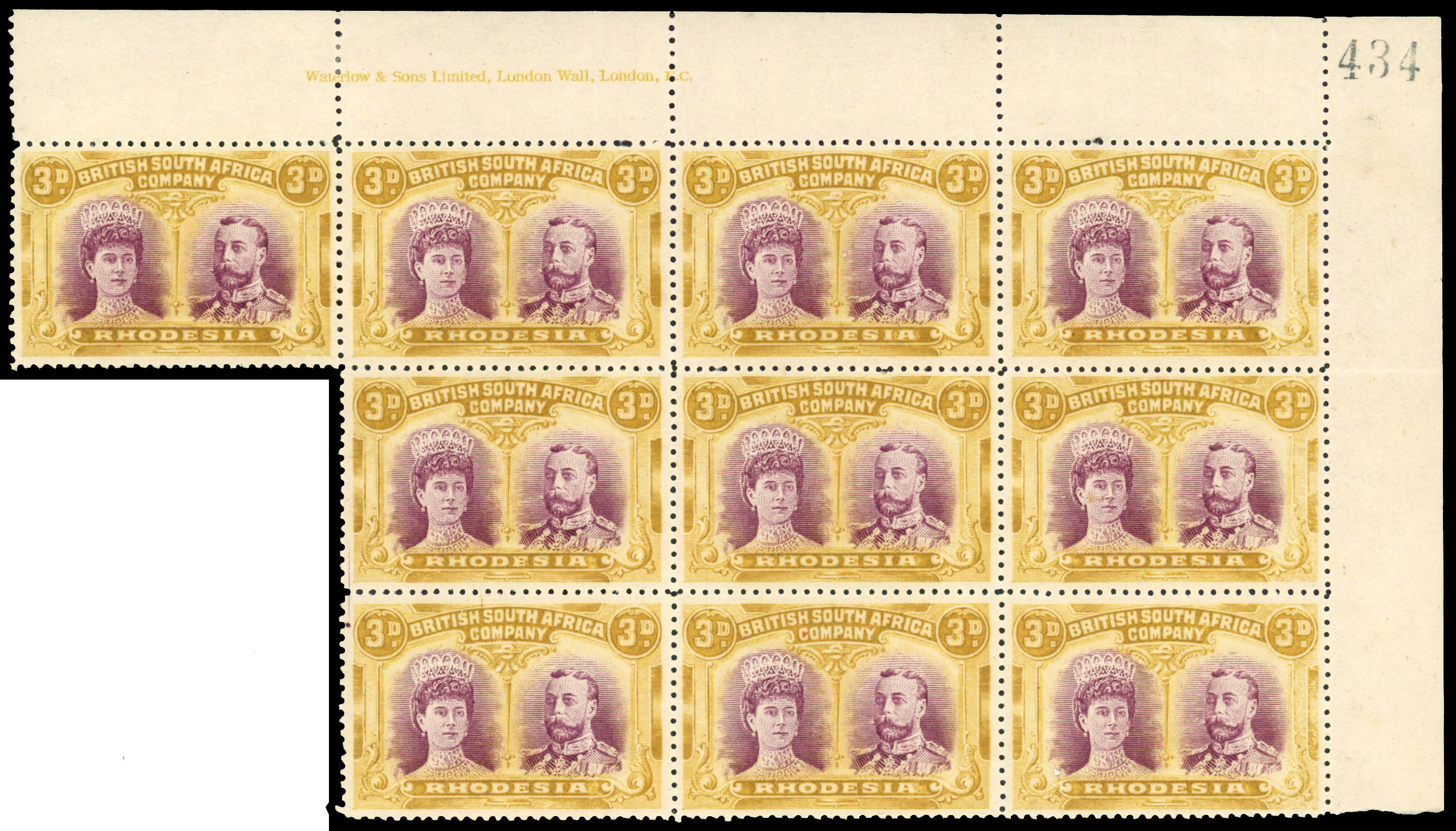 SG 136 3d magenta and ochre block of ten mint