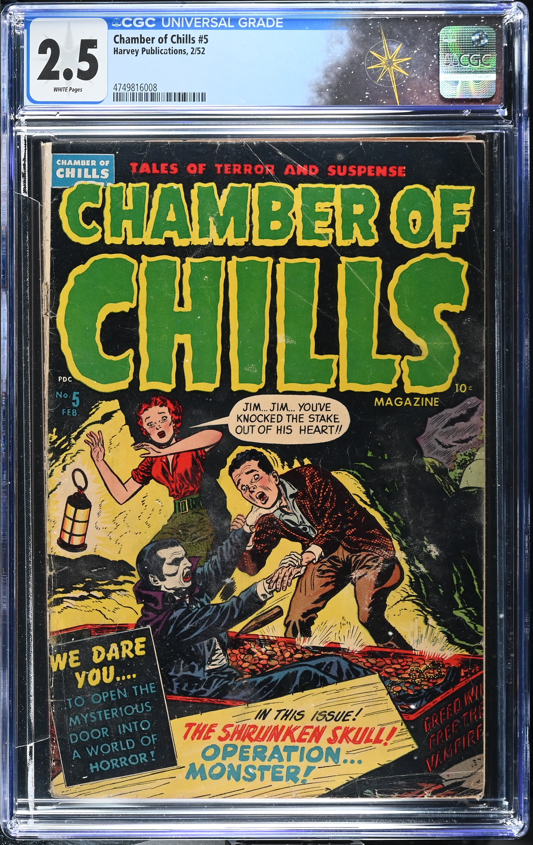 Chamber of Chills Magazine #5 CGC 2.5 Cover by Lee Elias (Harvey Publications, 1952) White Pages