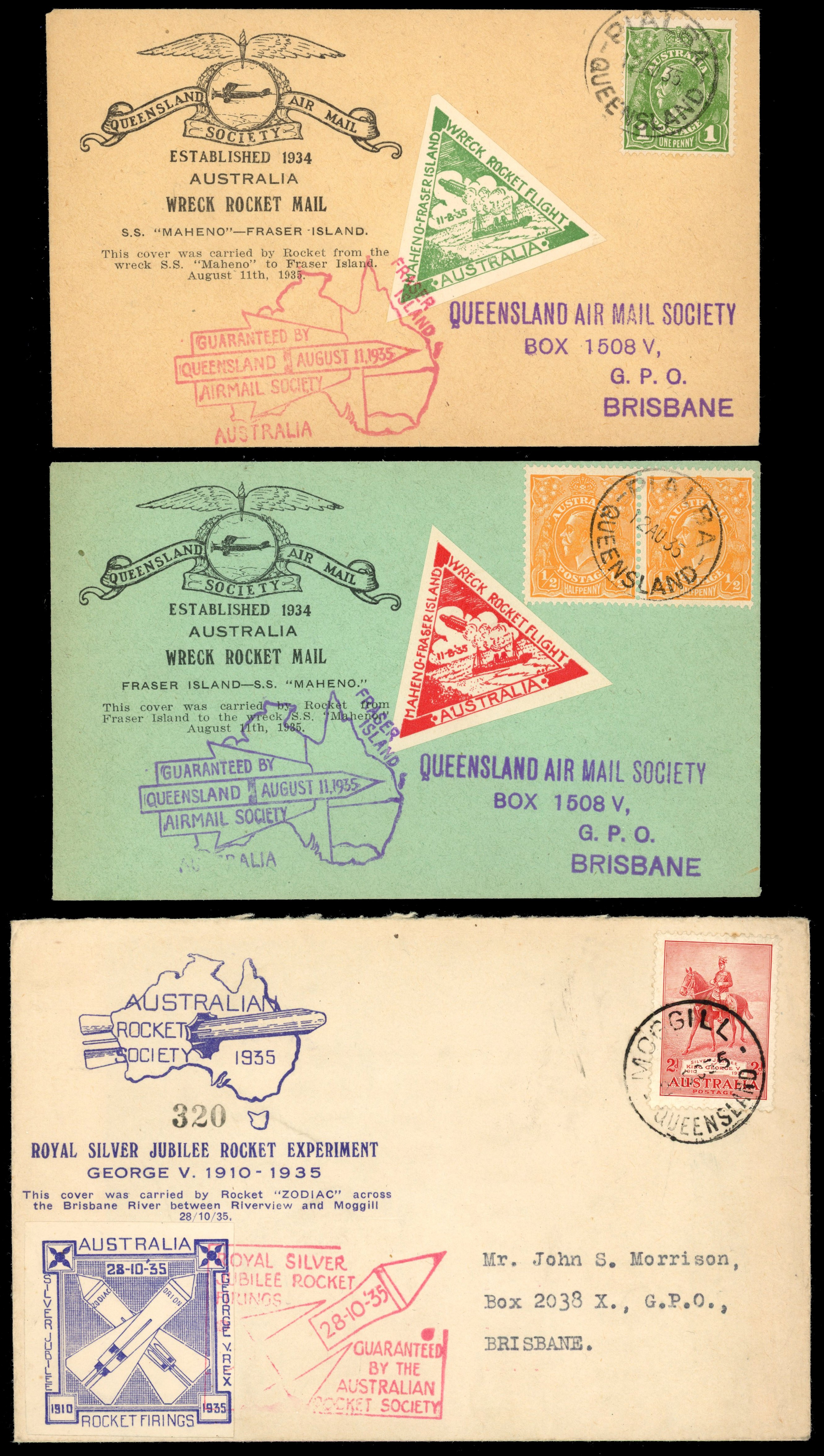 Australia 1935 Royal Silver Jubilee Rocket Mail covers