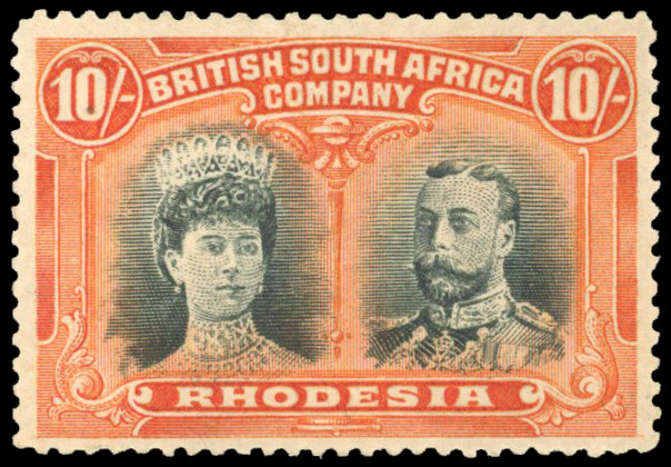 Rhodesia 1910-13 10s slate-green and red-orange