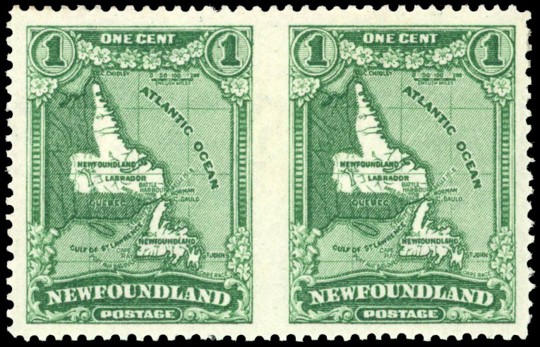 Newfoundland 1931 1c Green IMPERFORATE BETWEEN pair S.G. 198a cat £750 mint