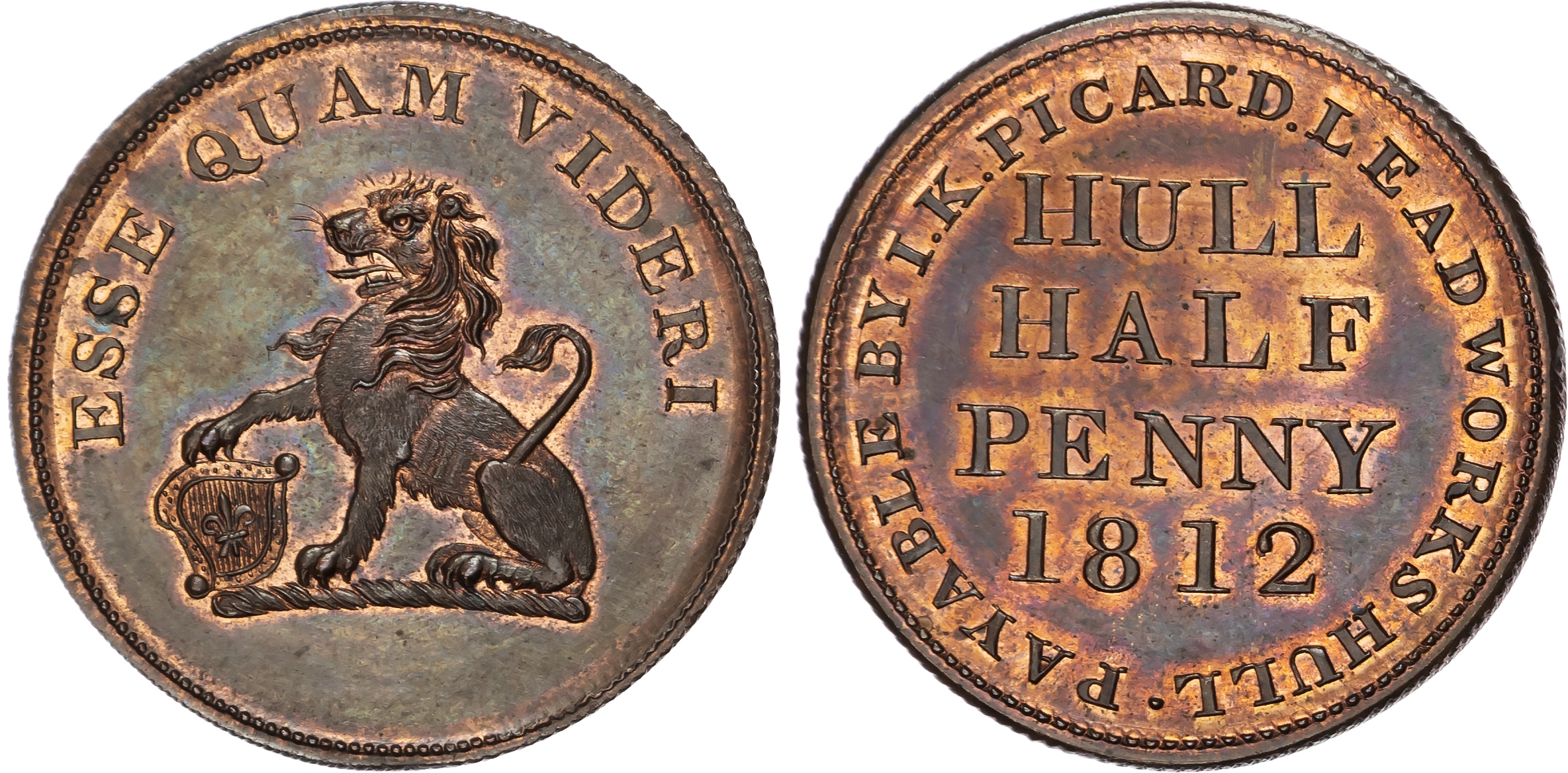 Hull , Yorks. J K Picard Halfpenny 1812, Another but minor diff.s in shading of shield 29mm/9.43gm. (W 781a; D…
