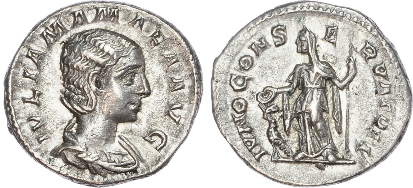 Julia Mamaea, mother of Severus Alexander (AD 222-235) AR Denarius, mint of Rome, AD 222 3.42g.