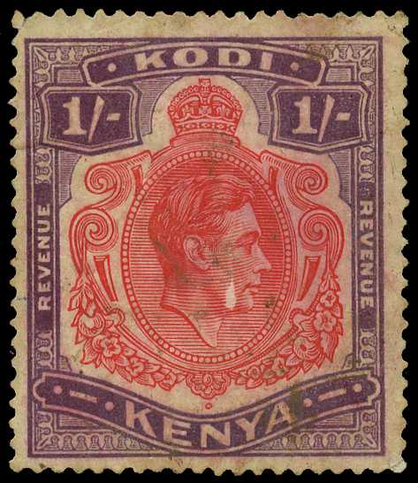 Kenya. KG VI Kodi 1/- scarlet and purple...
