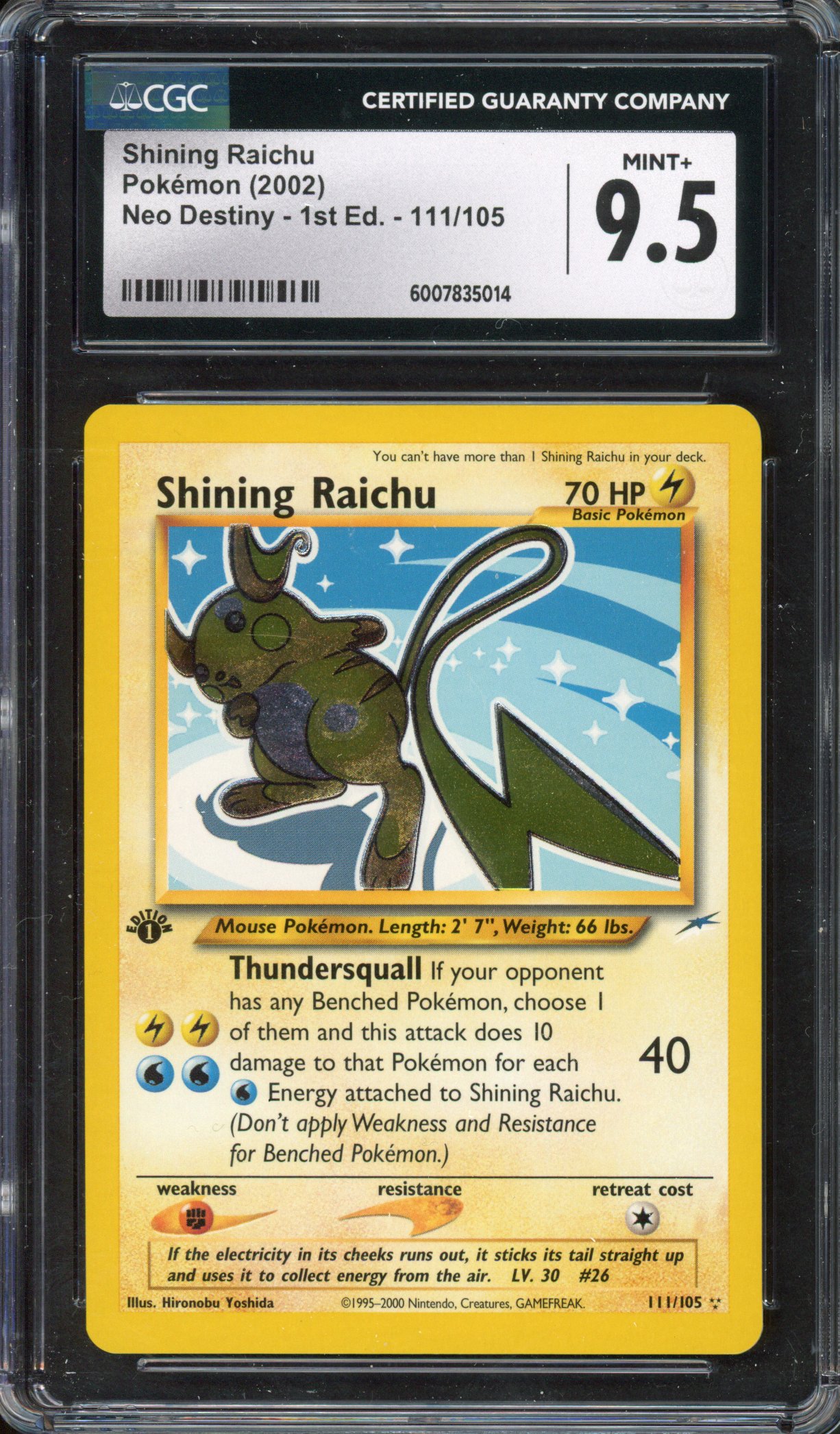 CGC 9.5 Shining Raichu 1st Edition - 111/105 - Neo Destiny