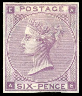GB 1862-64 6d Lilac Pl.3 imperforate imprimatur, SG 84var
