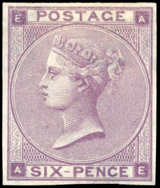 Great Britain 1862-64 6d Lilac Pl.3 imperforate imprimatur, SG 84var