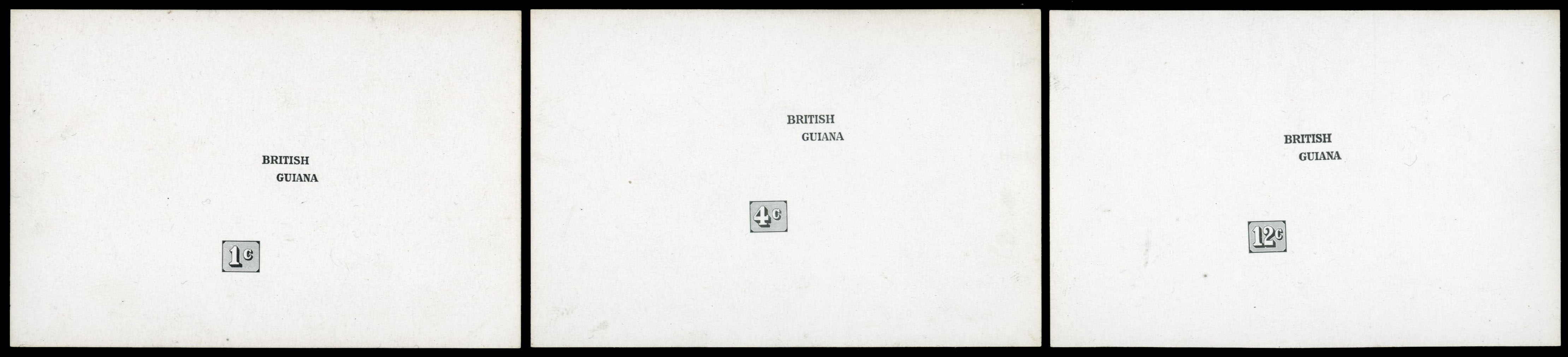British Guiana 1913-21 1c, 4c and 12c die proofs. 