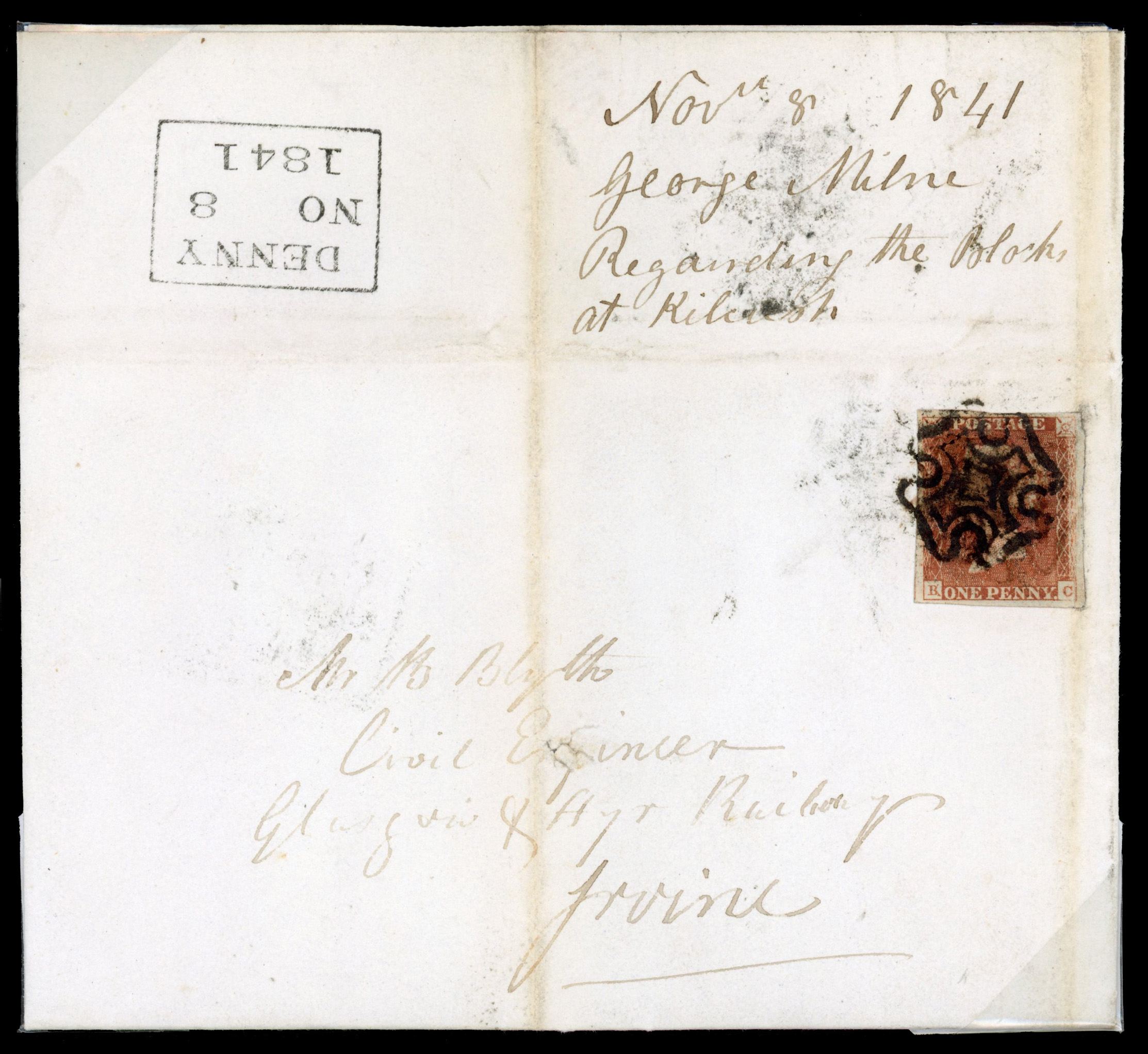 GB 1841 1d red-brown from ‘black’ plates group used on Scottish covers