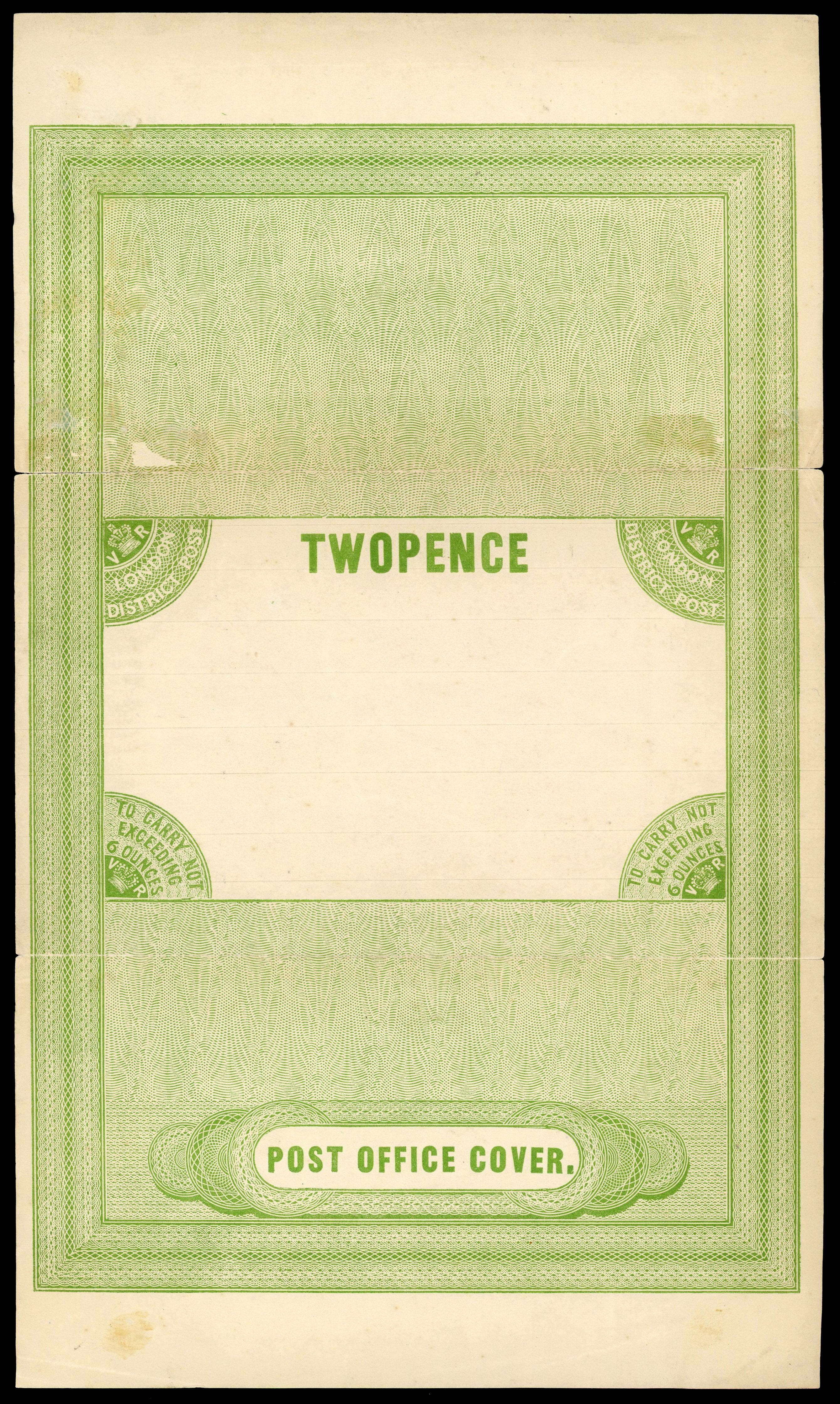 GB 1837 2d "London District Post" lettersheet in green