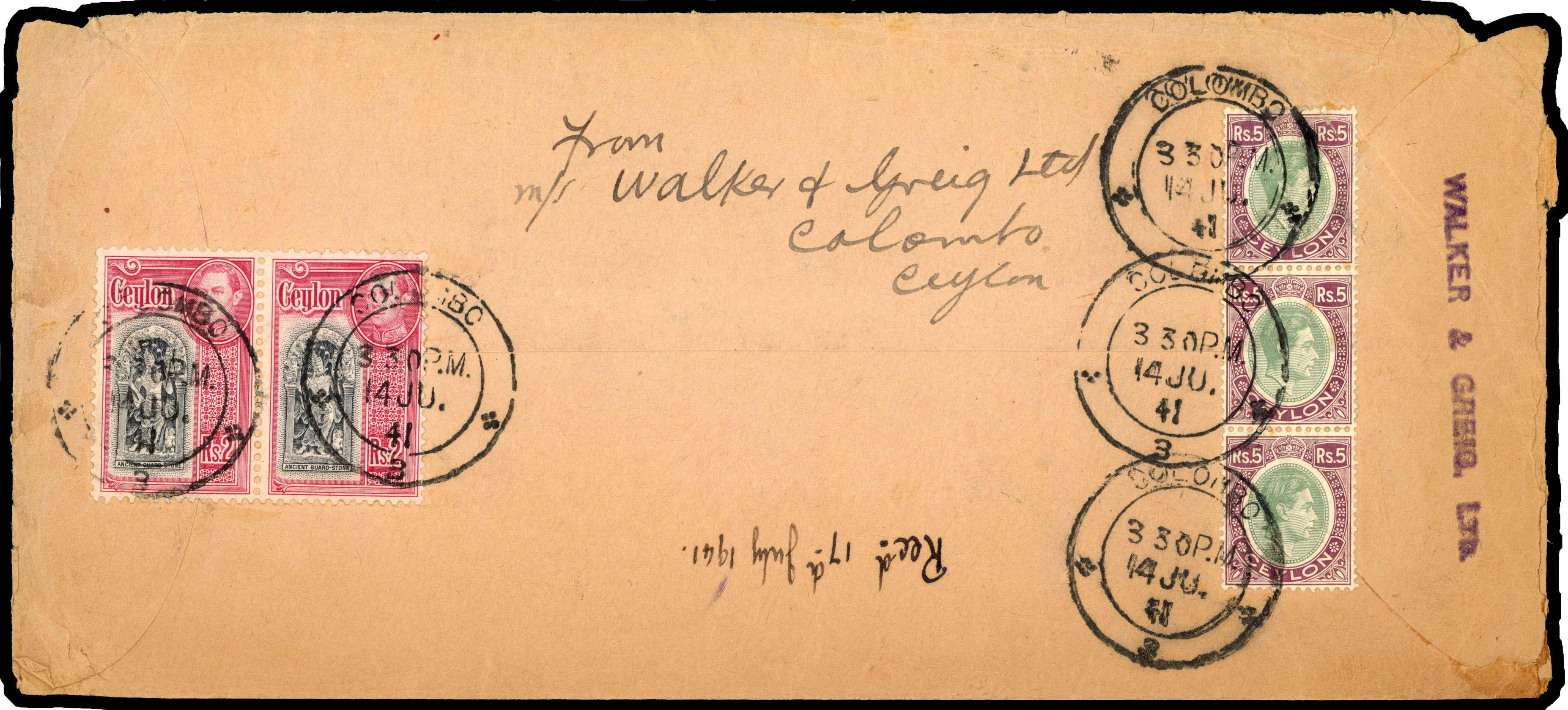 Ceylon 1941 cover to London