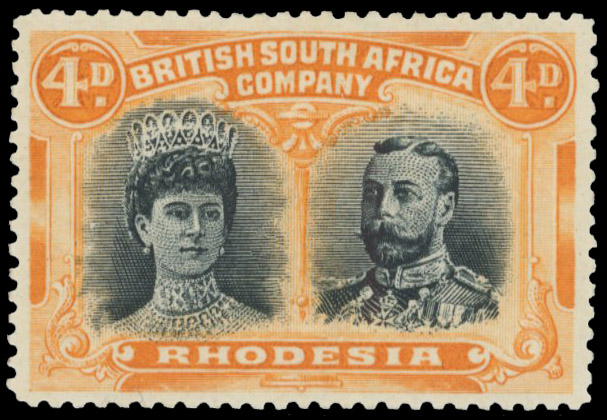 † 4d blue-black and yellow-orange RSC F, position 27 mint