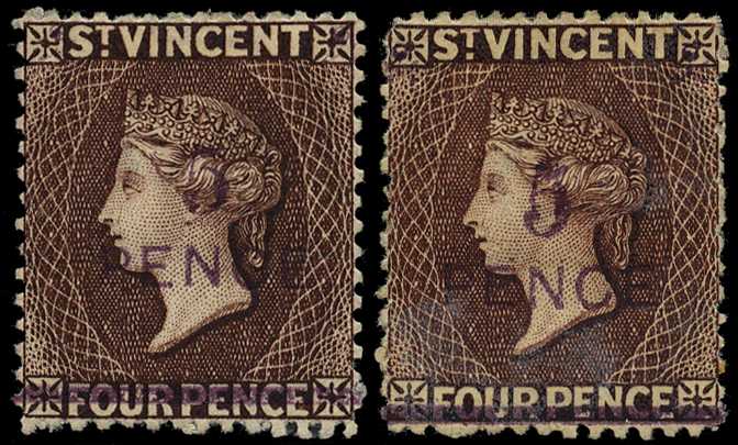 1892 5d on 4d chocolate. Two good o.g....