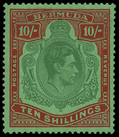 1939 (Jan.) 10/- blue-green and deep red on...