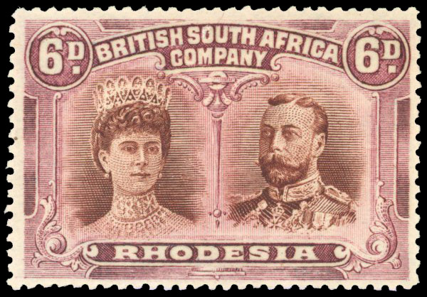Rhodesia 1910-13 6d reddish purple and brownish purple perf 15