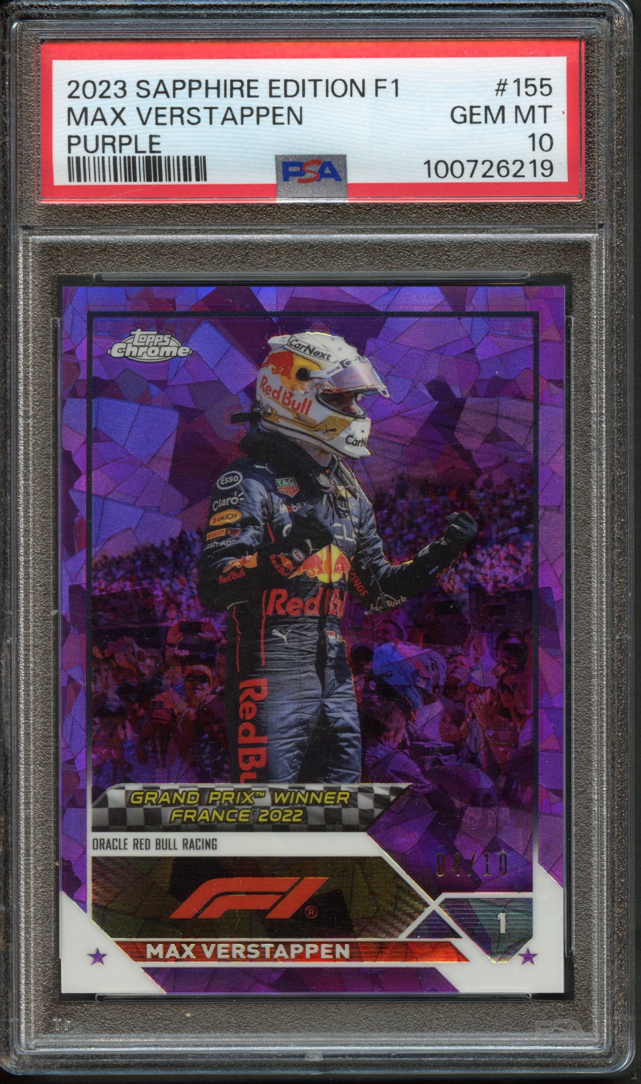 <p>PSA 10 2023 Topps Chrome F1 Sapphire Edition Max Verstappen #155 Purple</p>
