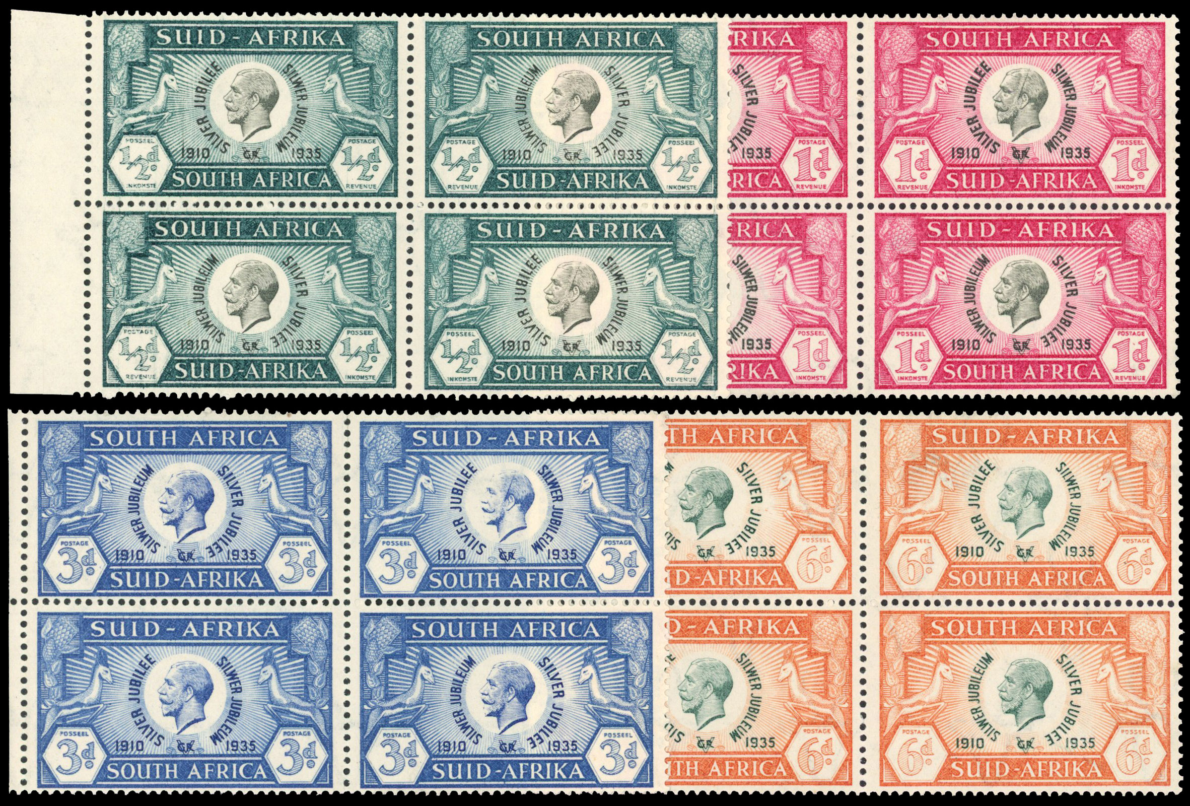 South Africa 1935 Silver Jubilee set of 4 with Cleft skull flaw