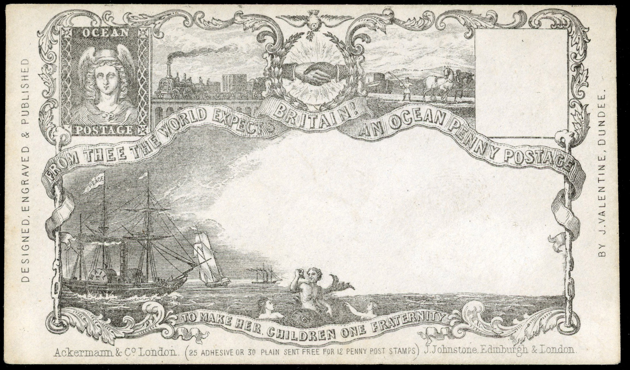 GB 1840 J. Valentine's Ocean Penny Post printed envelope, unused