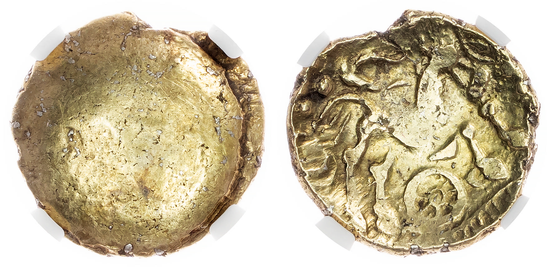 Atrebates & Regini, Uninscribed (c. 75-30 BC) AV Stater, ‘Selsey Uniface’ type (Atrebatic B), 5.46g.