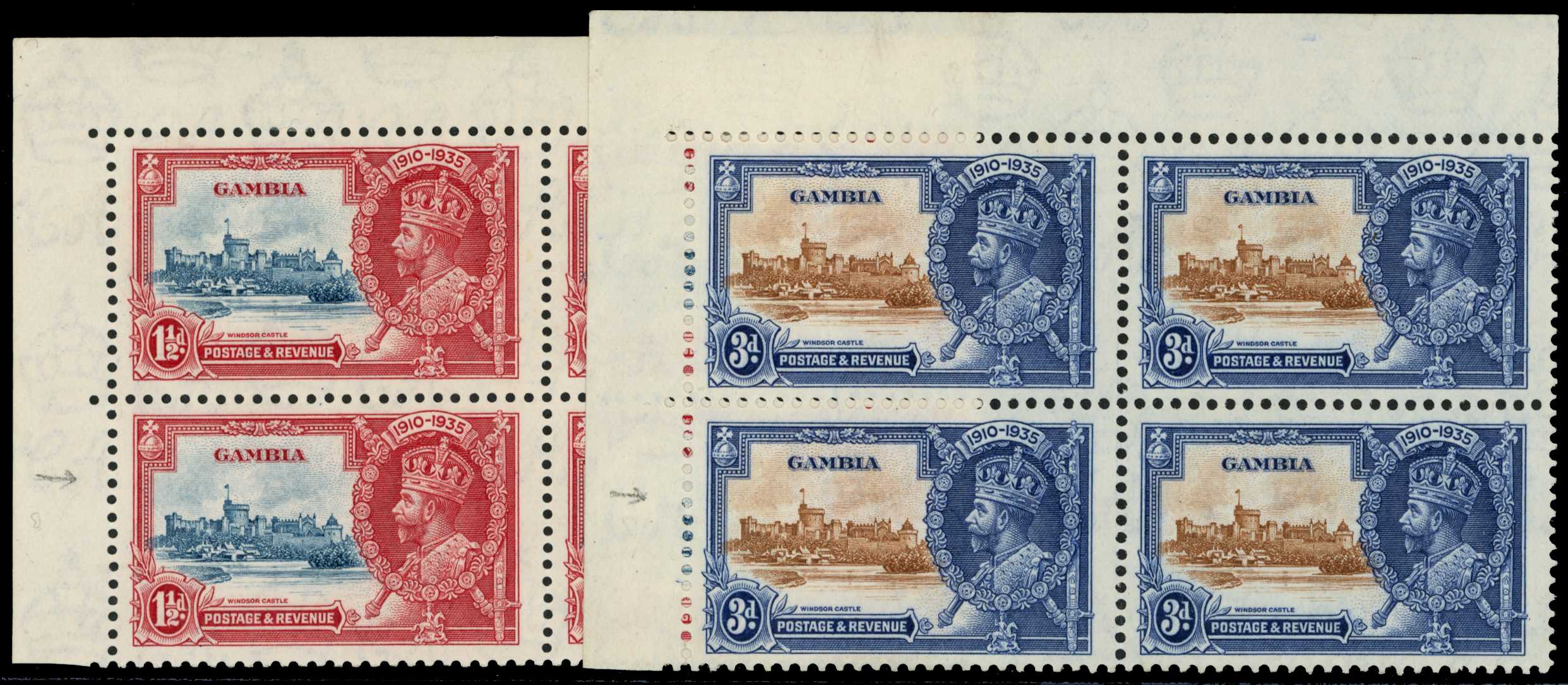 1935 Silver Jubilee 1½d & 3d as top...