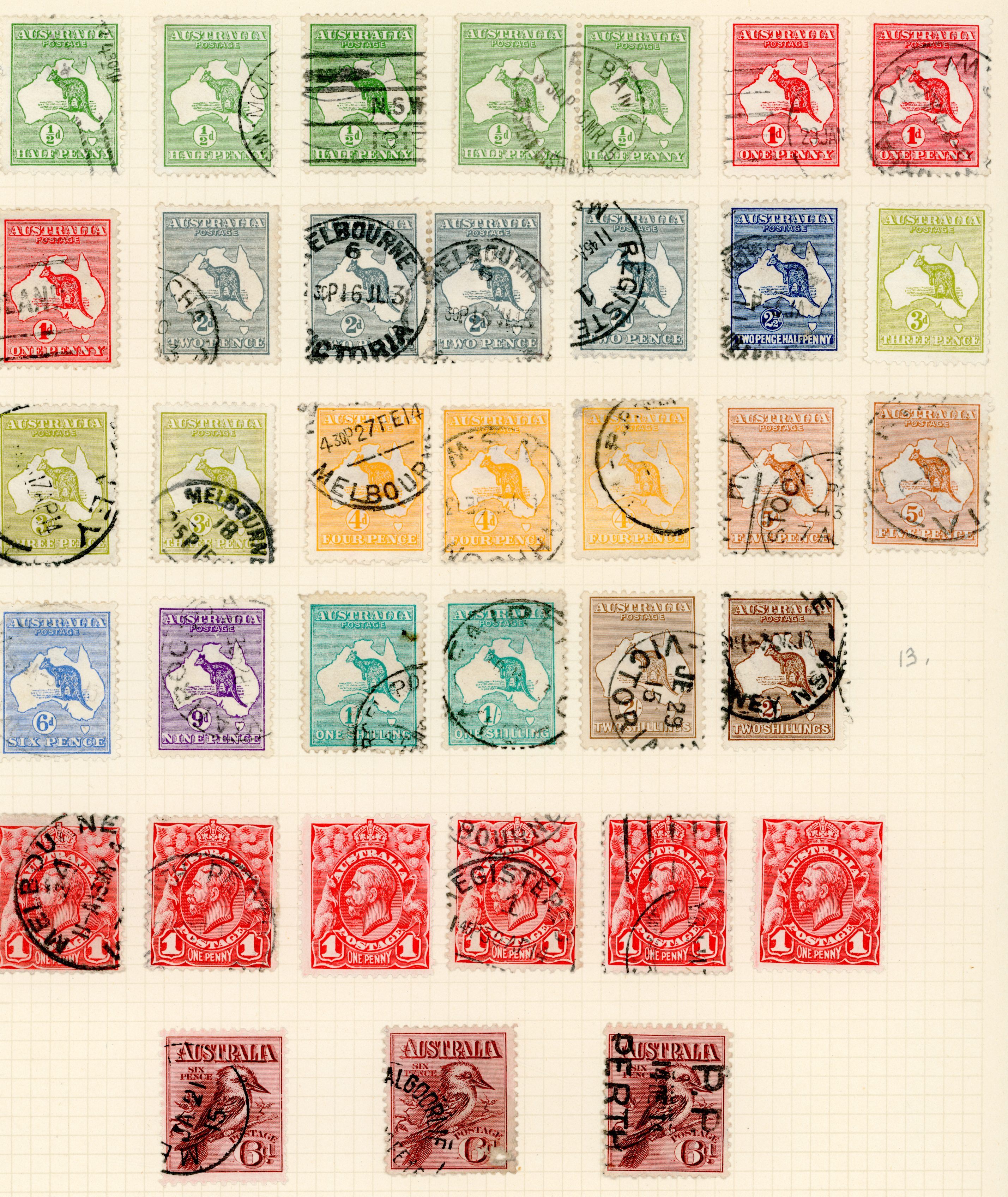 1913-1947 predominately used selection arranged on album leaves