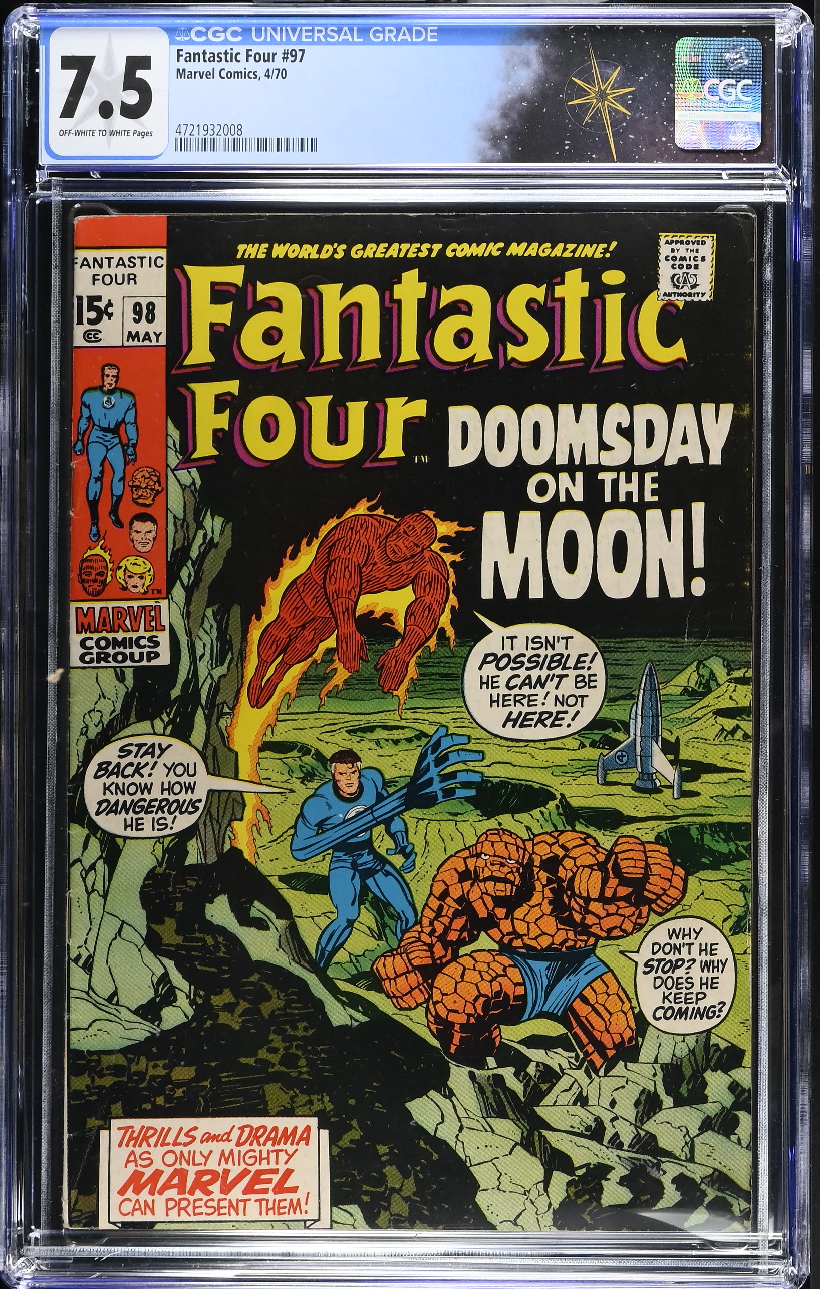 Fantastic Four #97 CGC 7.5 1st Cover Appearance of Baby Franklin Richards (Marvel Comics, 1970) Off-White to White Pages