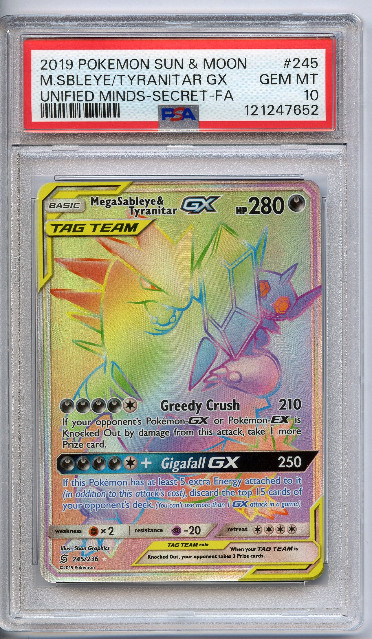 PSA 10 Mega Sableye & Tyranitar GX #245 Tag Team - Unified Minds 2019