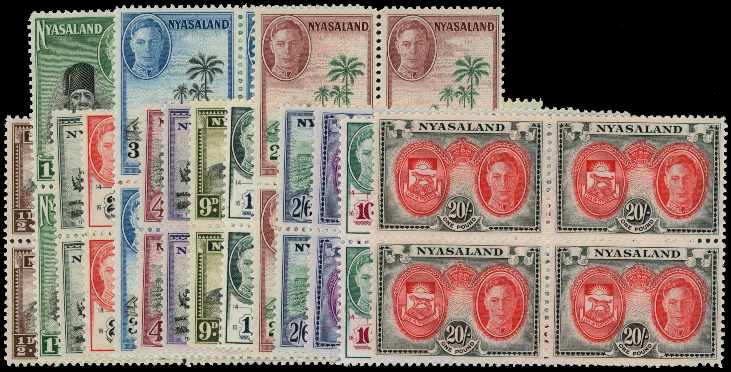 1945 set of fourteen in unmounted o.g. blocks...