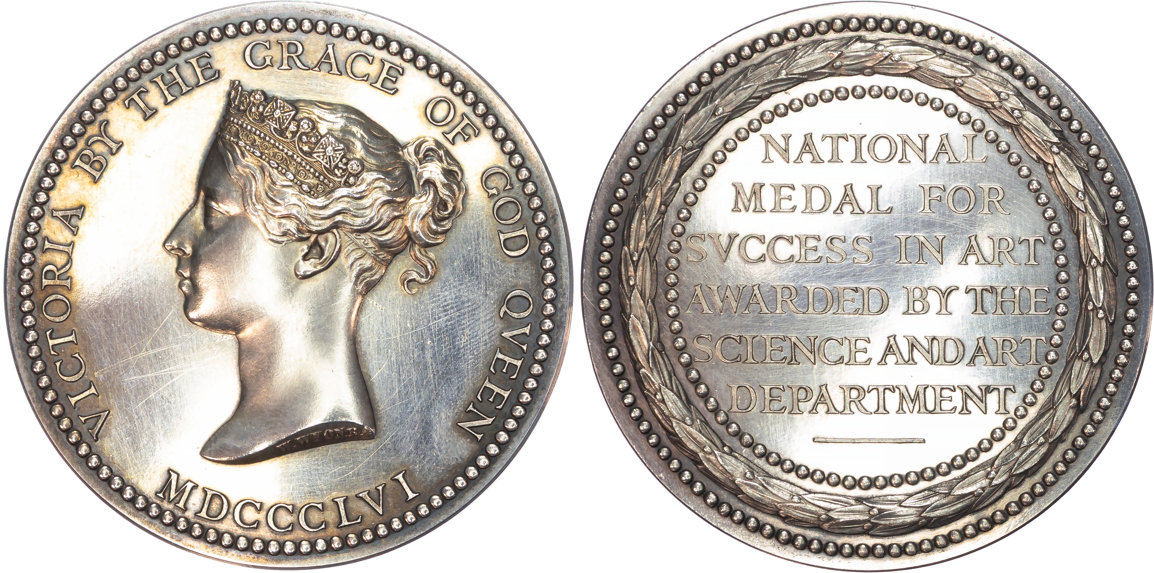 Victoria 18370-1901, Department of Science and Art, Queen's National Medal 1896 AR medal, 1896 (54.5mm) by W. Wyon.