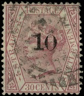 1880 '10' on 30c claret surcharge Type 'i', reasonably cancelled and with a pressed crease, otherwise sound.  SG 37....
