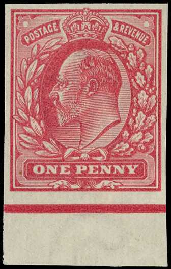 1906 1d lower marginal imperforate colour...