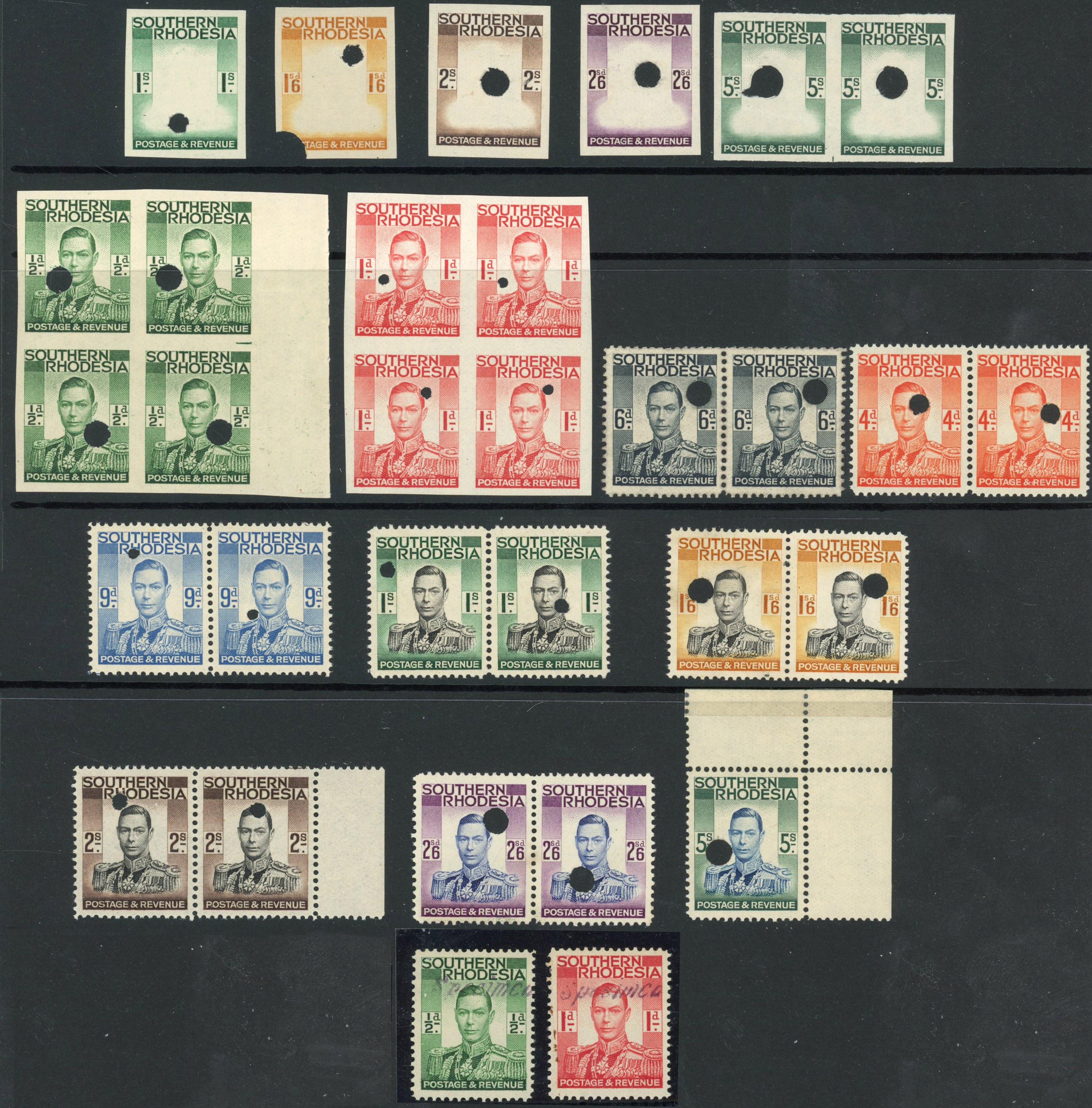 Southern Rhodesia SG 40/52 proofs and Specimens