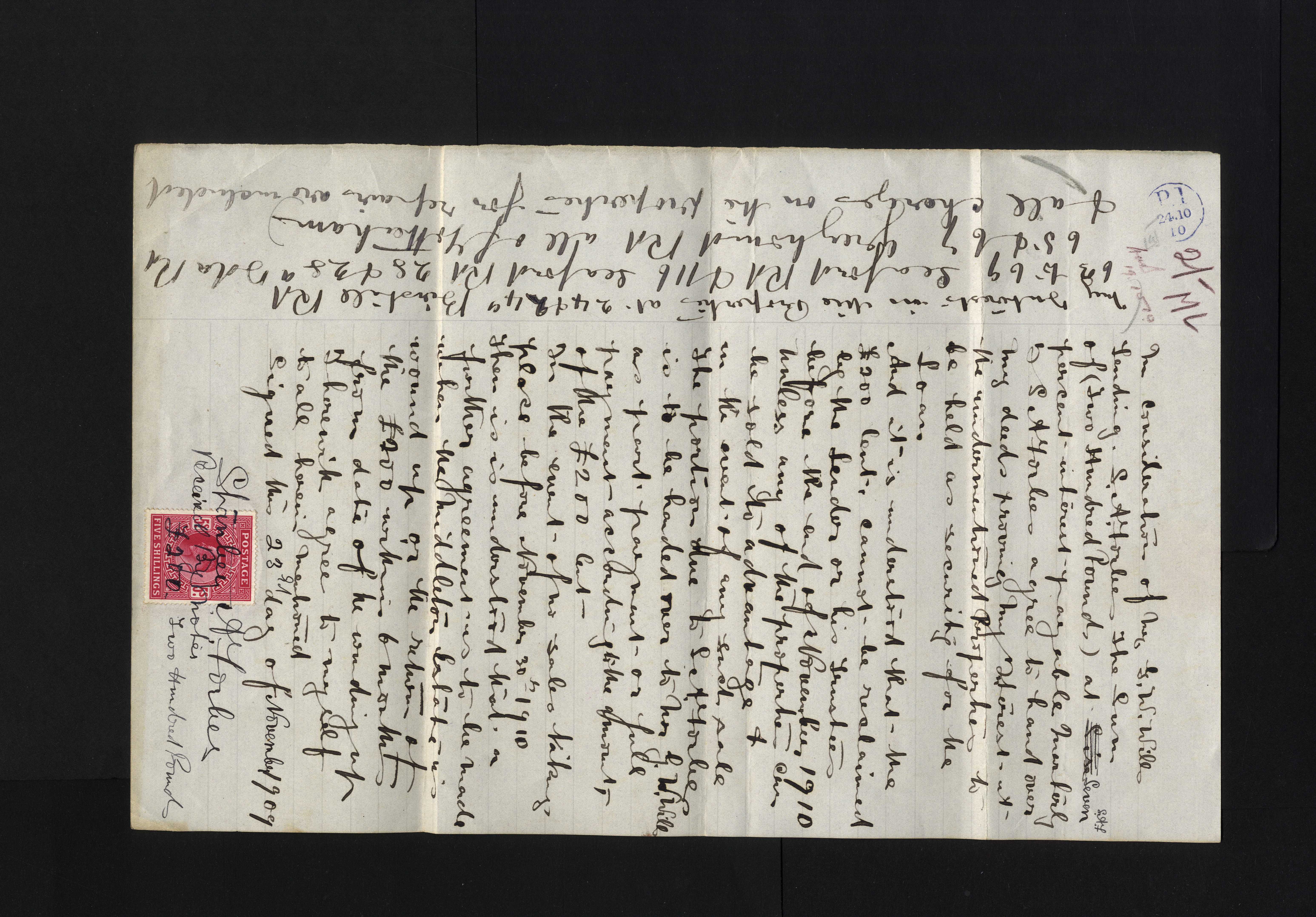 Great Britain 1909 document receipted with KEVII 5s