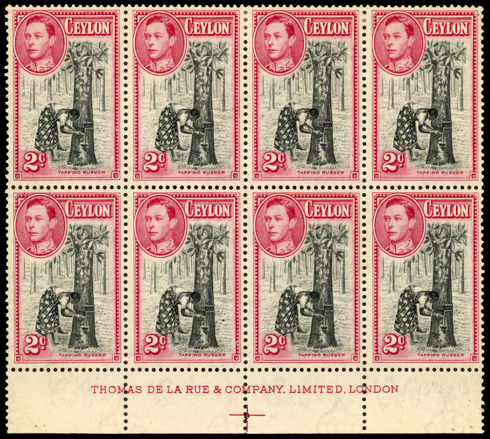 Ceylon SG 386a, ab imprint block mint