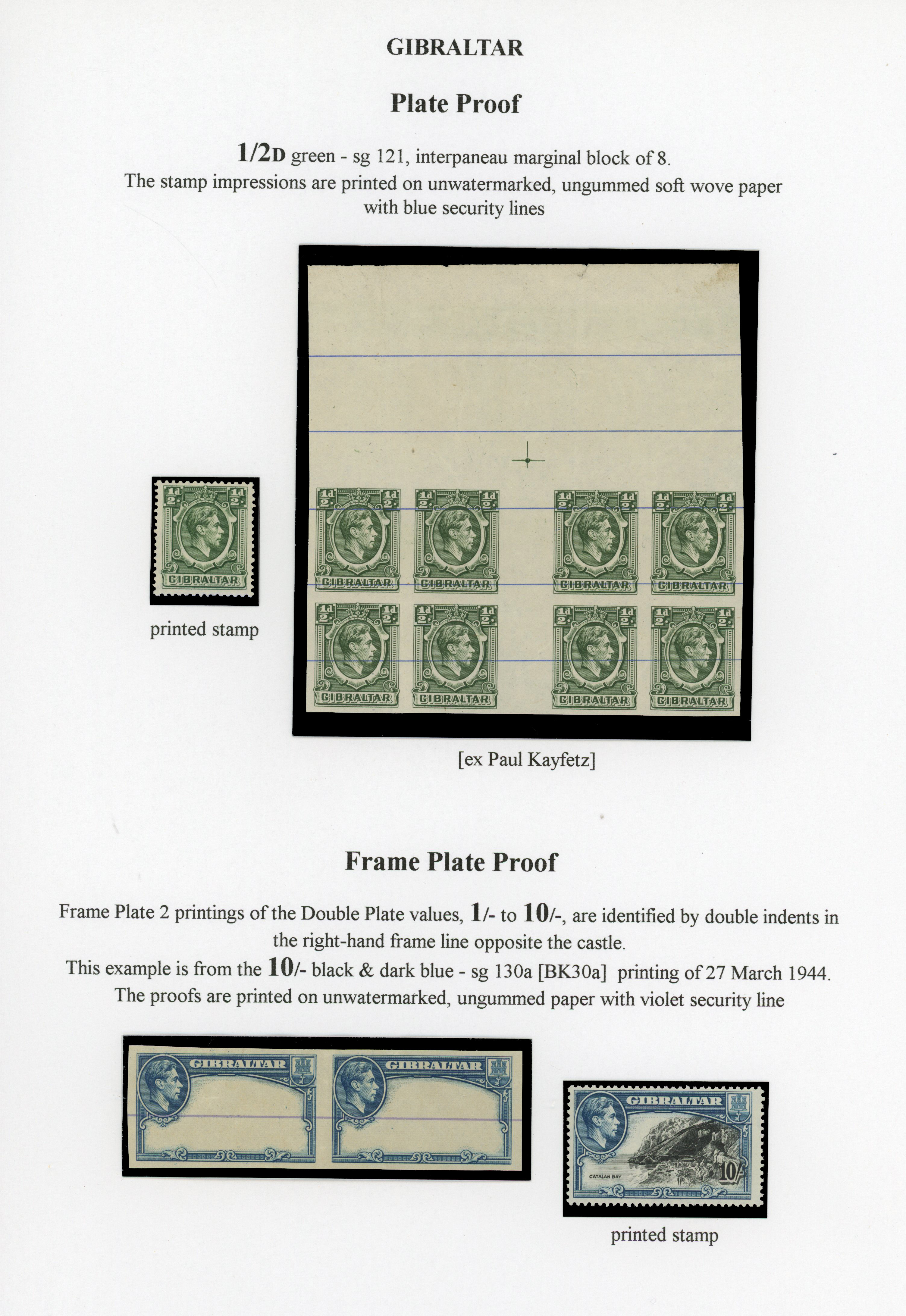 Gibraltar SG 121, 130 Plate proofs