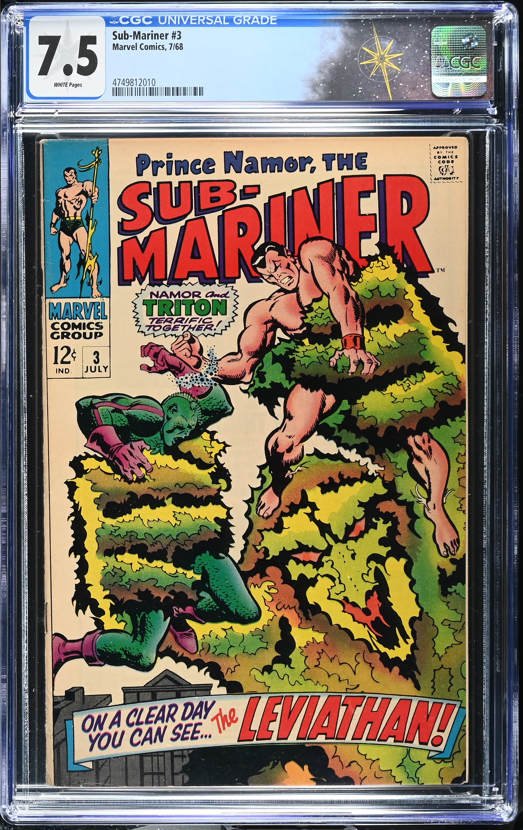 Sub-Mariner #3 CGC 7.5 Triton and Plantman Appearance (Marvel Comics, 1968) White Pages
