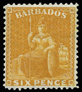 1875-81 6d yellow, wmk CC (sideways), perf 14,...