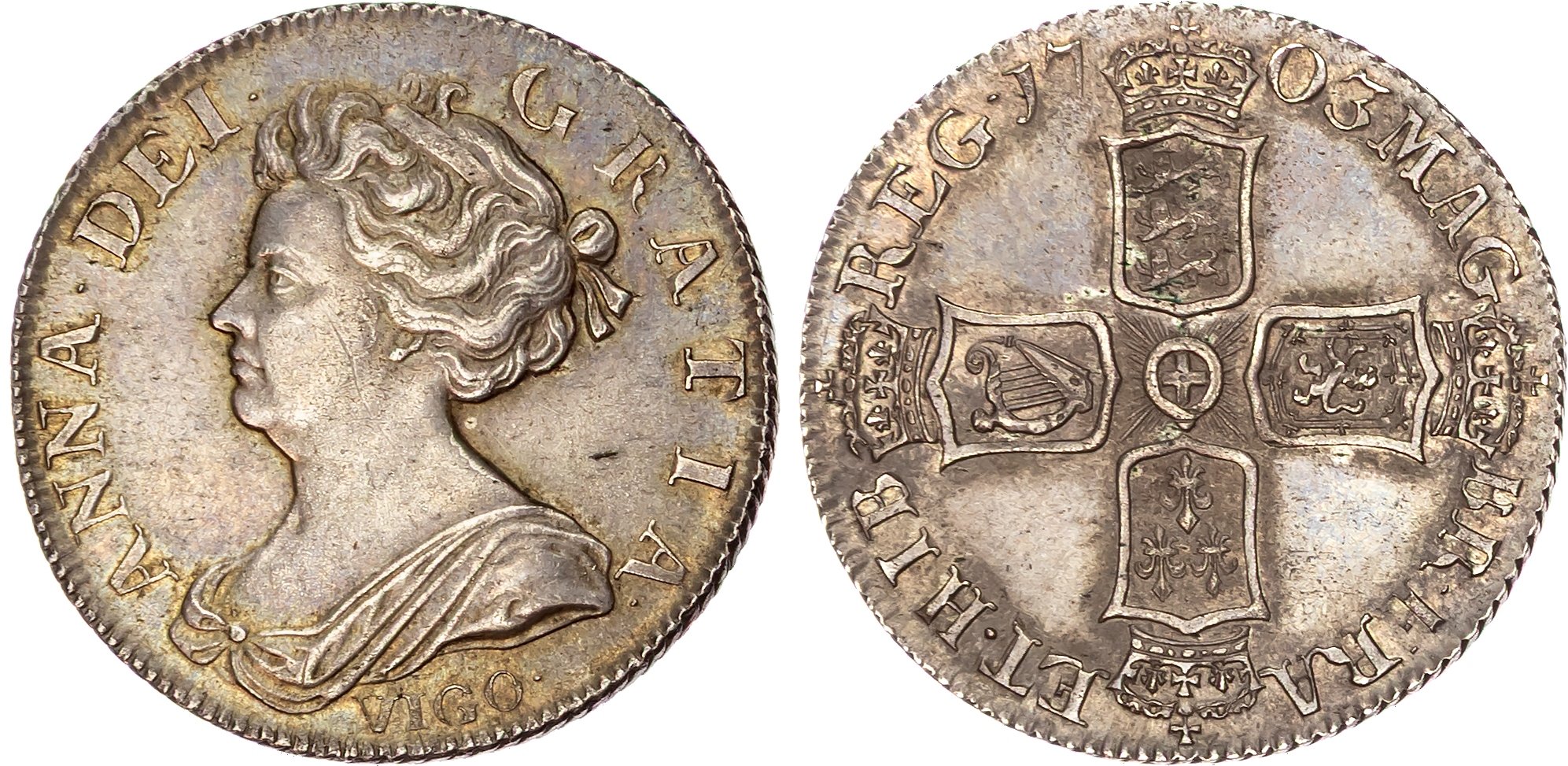 Anne (1702‑1714), AR Shilling, VIGO, 1703. 